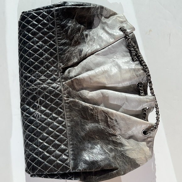 Authentic Chanel Melrose Degrade Cabas Gray Ombre Drawstring Chain XL Tote Bag - Picture 6 of 16